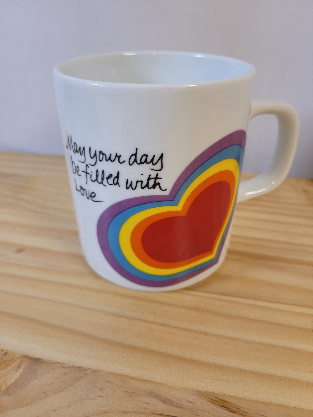 Vintage Avon White Ceramic Mug with Rainbow Heart Design 1983